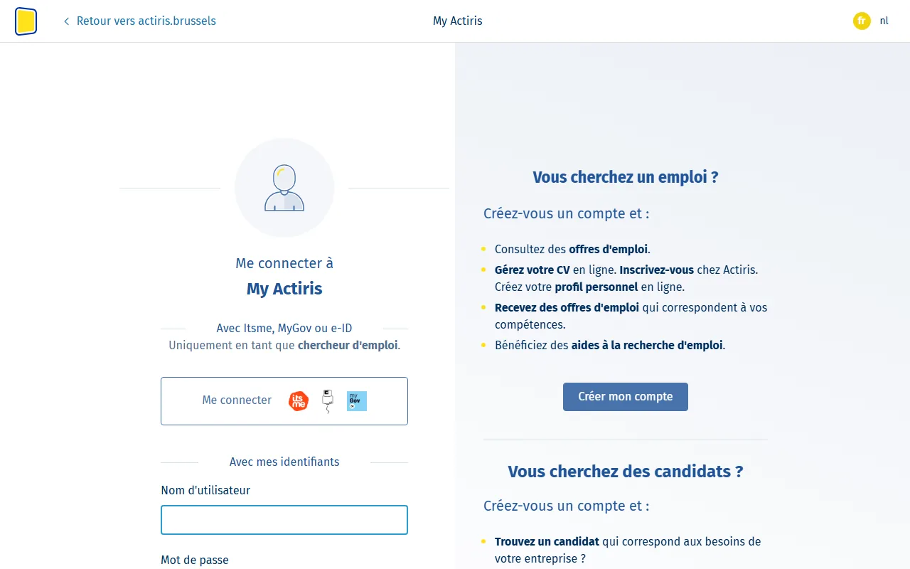 Capture de la plateforme publique de recherche d'emploi